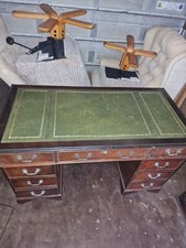 Mahogany Twin Pedestal Desk With Gilt Tooled Leather