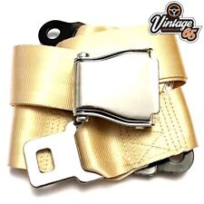 Classic Car Seat Lap Belt 2 Point Chrome Buckle Adjustable Front Rear Beige Gold