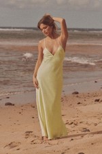 New Zara Gorgeous Yellow Satin Midi Dress Occasion Pretty UK S