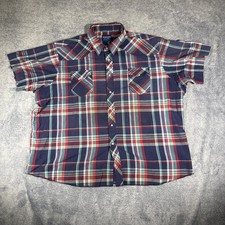 Wrangler Western Shirts Men's Pearl Snap Button Up Blue Plaid Flap Pockets