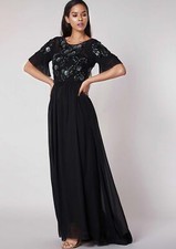 Virgos Lounge Black Maxi Dress Flutter Sleeves UK10 EUR38 US6 BNWT RRP £180