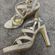 Dune Ladies sparkly gold heeled strappy sandals Size 5 (38)