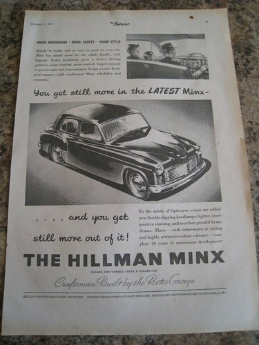 Hillman minx car rootes group - hillman,