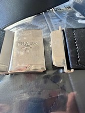 Prada LOGO Black Genuine Leather Buckle Belt