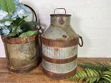 Vintage Reclaimed Rustic Galvanised Banded Metal Butter Milk Churn Wedding Prop