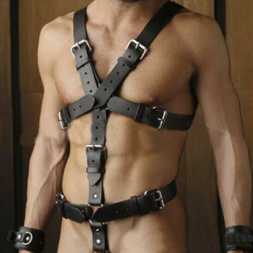 Leather men chest harness body - men,