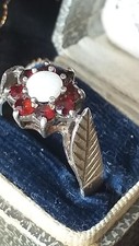 Antique Vintage 1831 Jersey Hallmark Ruby Opal Silver Ring Size UK N, US 6.75