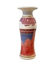 1980s Hand-Painted Bing Gleitsman Ceramic Vase With Mountain Landscape Design