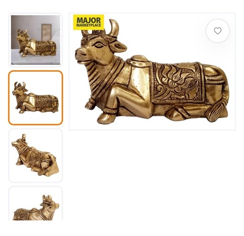 Brass nandi sitting statue - brass,