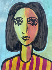 Picasso Pablo Original Painting Signed Woman Pretty Girl  Artwork Spain D49