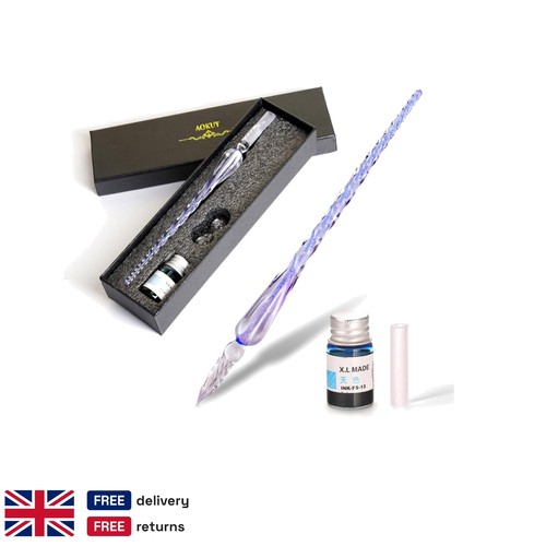 Blue spiral glass pen set - set, fine