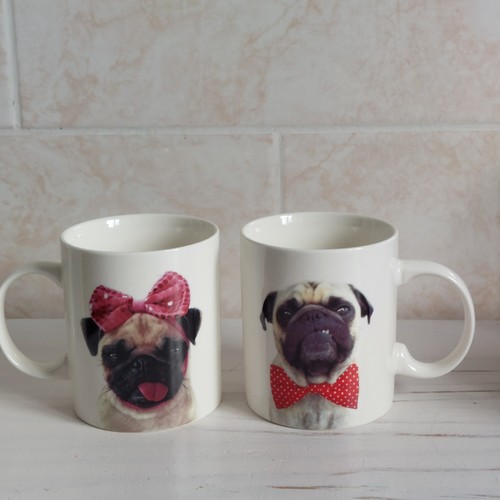 Tesco pug dog mug - dog, x2