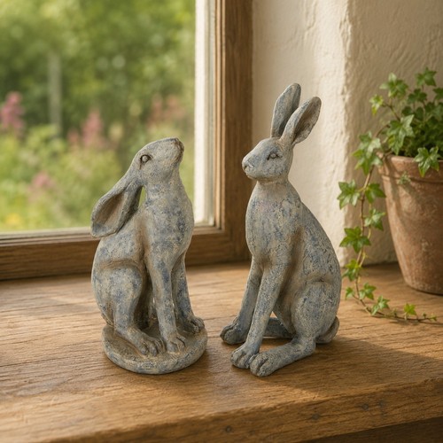 Pair rustic resin hare - of,