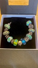 Boxed Troll Bead Bracelet & Charms - Blue/Green Flower Theme
