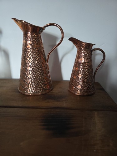 Pair antique solid copper jugs - pair,