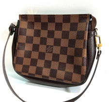 Louis Vuitton Damier Mini Pouch Makeup Bag Handbag Brown M51982 with Strap Auth