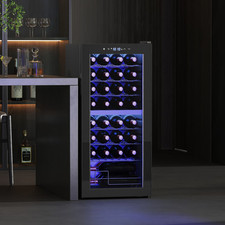 86L Freestanding Wine Fridge with UV-resistant Tempered Glass Door, Black