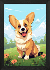 Corgi Dog Illustration Framed