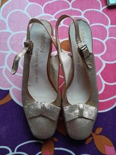 Vintage Gold Lurex Shoes Size 4 Timpsons 1970s Slingbacks 2.5" Heel Vgc