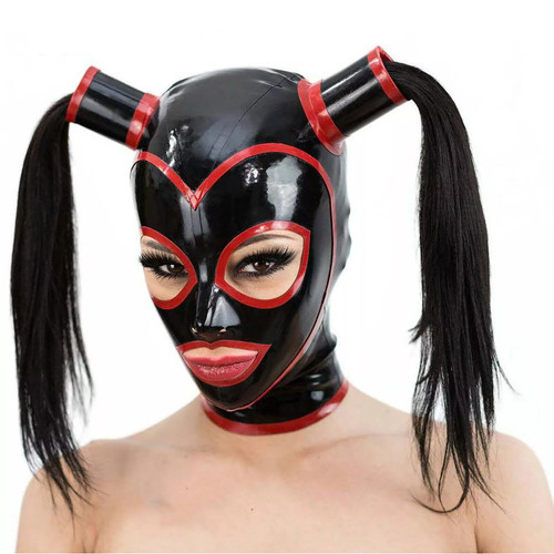 Womans latex hood back - uk,