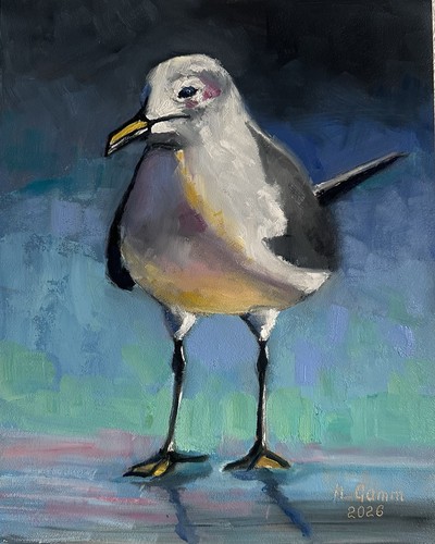 Original oil painting seagull - painting,