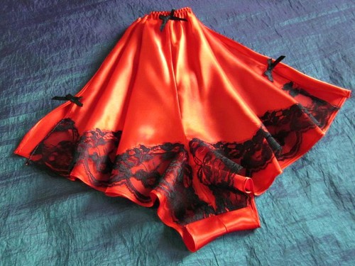Red satin french knickers - red, l
