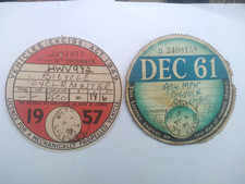 2 VINTAGE CYCLEMOTOR TAX DISCS 1957 & 1961 .ONE CYCLEMASTER ONE CYCLEMATE.