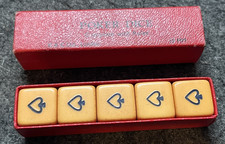 VINTAGE POKER DICE & RULES K&C LONDON IN ORIGINAL RED BOX GOOD CONDITION FOR AGE