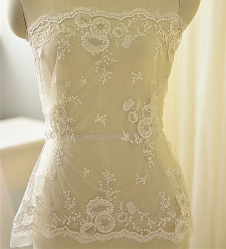 Ivory wedding lace fabric - ivory,