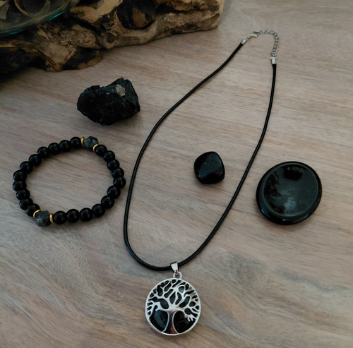 Black tourmaline crystal set - black,