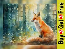 Majestic Watercolor Forest Fox