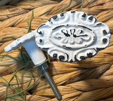 2 Oval Victorian White Cast Iron Knobs Drawer Pulls Cabinet Dresser Furniture