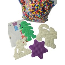 Lot of Kids Craft Beads 12 oz Kit with Pegboards Patterns Iron Fuse Beads Sets