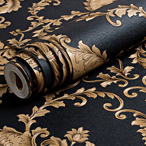 Black gold damask wallpaper - gold,