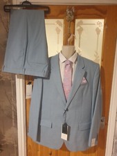 £140 RIVER ISLAND TAILORING MENS BLUE SLIM FIT 2PC SUIT JACKET 46R TROUSER 34/32