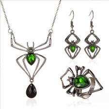 Gothic Vampire Bat Spider Necklace Earring Ring Teardrop Halloween Set Gift