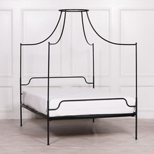 CANOPY FRENCH STYLE FOUR POSTER BLACK IRON METAL DOUBLE SIZE 4FT6 BED WITH SLATS
