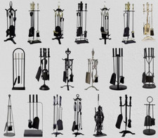 Vintage Fireplace Companion Set 4 5 Piece Cast Iron Fire Tools Black Silver Gold