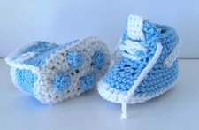 Football Handmade Baby First Booties Sneakers  White Blue Soft Warm Trainers 