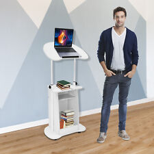 Lecterns & Podiums Portable Mobile Standing Laptop Cart, Sit Stand Desk, White