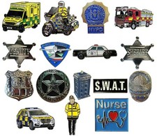 Police 999 Fire Engine Ambulance US Marshal Emergency Services Enamel Badges