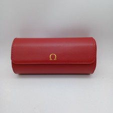 Omega New Treble Red Watch Box Roll Travel Pouch Leatherette