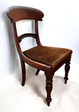 Victorian Balloon Back Dining Chair Mahogany Antique Velvet Seat Carved Legs