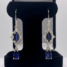 6.70Ct Natural Blue Sapphire & Diamond Wedding Earring Stud 18K Solid White Gold