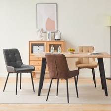 2x Faux Leather Dining Chairs Metal Legs Dining Room Chairs Brown  Grey