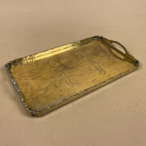 Chinese gold brass tray - gold,