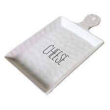 Cheese Platter with Handle White Dimple Ceramic Labelled Rectangle Serving Tray