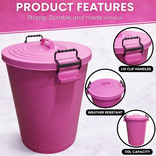 Large 110l pink plastic - 110l, bin