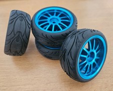 1/10 RC Car on road/touring Alloy Wheels & Tyres x4 12 spoke blue