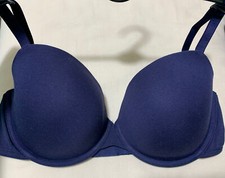 M&S Cotton Rich UnderWired Padded BALCONY T Shirt Bra In NAVY Size 32D